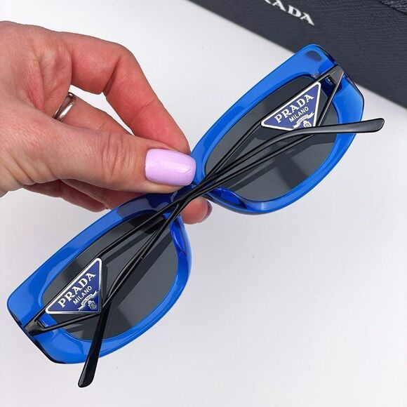 Prada PR14YS 18M5S0 Sunglasses Crystal Electric Blue Grey Rectangle Women - Picture 6 of 12